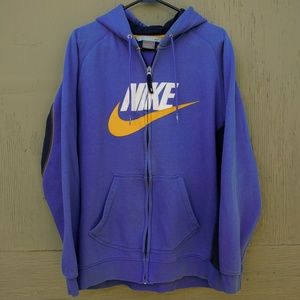 Vintage NIKE Royal Blue Zip-up Hoodie Retro L